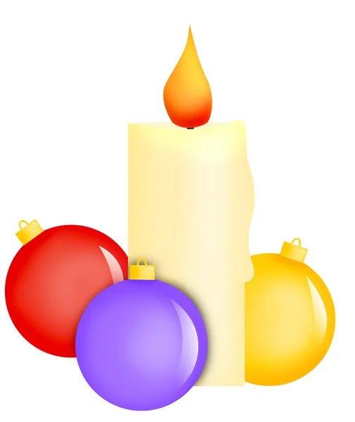 Candle and christmas balls — Stock Photo, Image