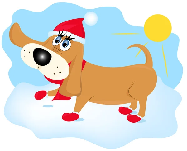 Hond wandelen in de winter — Stockvector