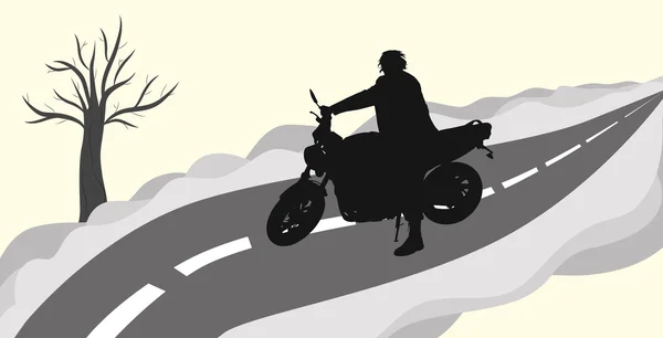 Motociclista en la carretera — Vector de stock