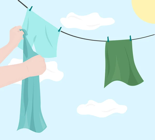 Hanging clothes to dry — Stock Vector