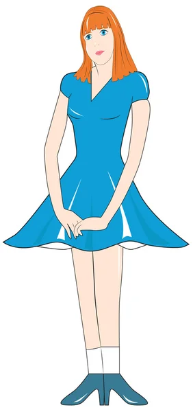 Fille en robe bleue — Image vectorielle