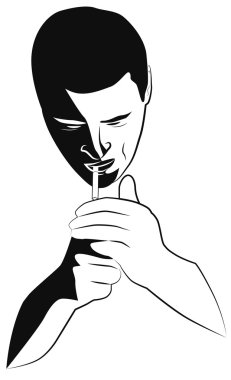 bir adam bir sigara yakıyor