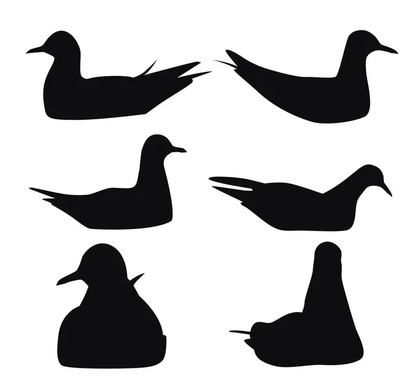 Set Seagull Black Silhouettes Vector Illustration — Stock Vector
