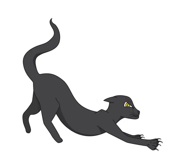 Gato Negro Enojado Dibujos Animados Con Garras Afiladas Ilustración Vectorial — Vector de stock