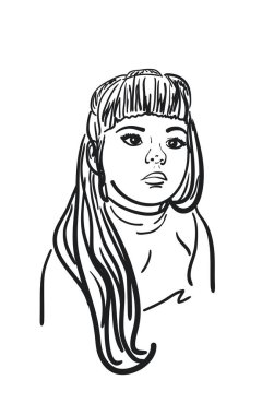 Güzel bir kızın eskiz portresi. Vektör illüstrasyonu
