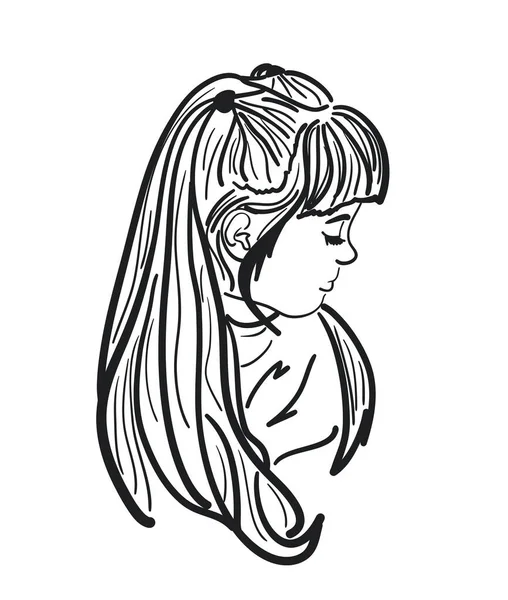 Sketch Portrait Pretty Little Girl Profile Vector Illustration — Stock Vector