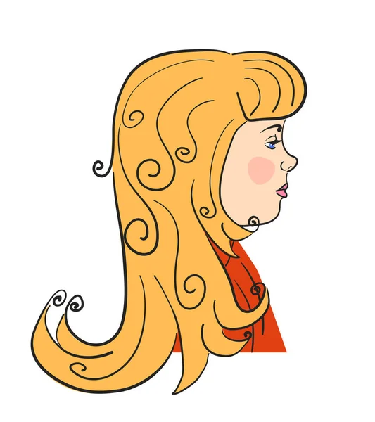 Kreskówkowy Portret Ładnej Dziewczyny Profilu Ilustracja Wektora — Wektor stockowy