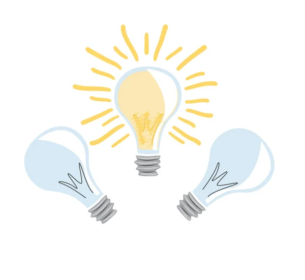 三个灯泡 一个在 概念图解象征着一个新概念 — 图库矢量图片