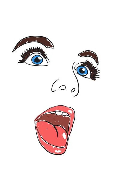 Здивоване Обличчя Дівчини Широкими Відкритими Очима Недбалі Кольорові Векторні Ілюстрації — стоковий вектор