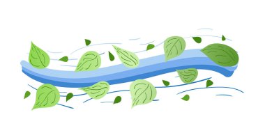 Temiz hava alıyorum. Rüzgarda yeşil yapraklar. Vektör illüstrasyonunu kabul et