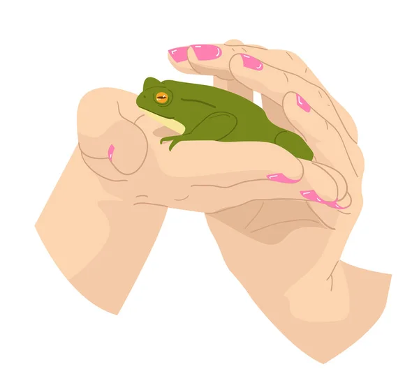Frog Female Hands Cartoon Vector Illustration — Stock vektor