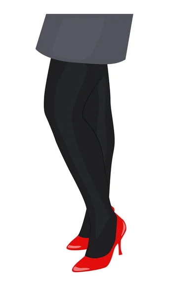 Jambes Femme Bas Noirs Chaussures Rouges Illustration Vectorielle — Image vectorielle