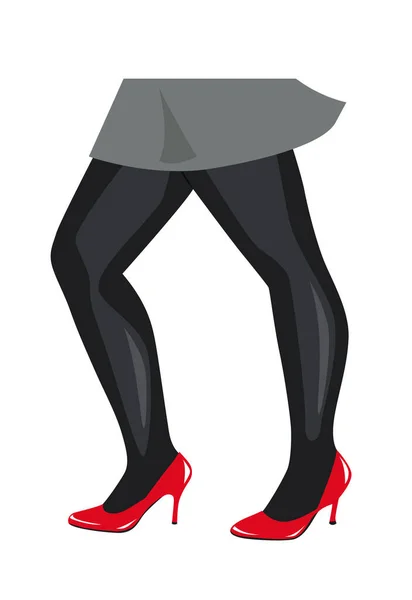 Jambes Femme Bas Noirs Chaussures Rouges Illustration Vectorielle — Image vectorielle