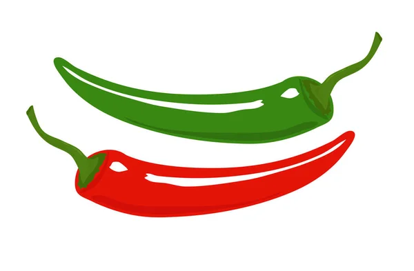 Two Hot Peppers Red Green Vector Illustration — Stock Vector