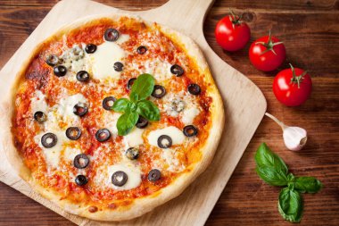 Fresh Homemade Pizza Margherita with Olives clipart