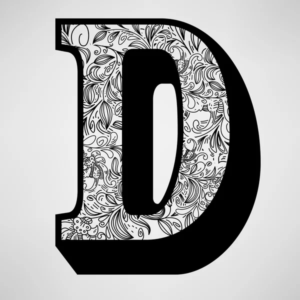 Lettera D - Iniziale ornamentale — Vettoriale Stock