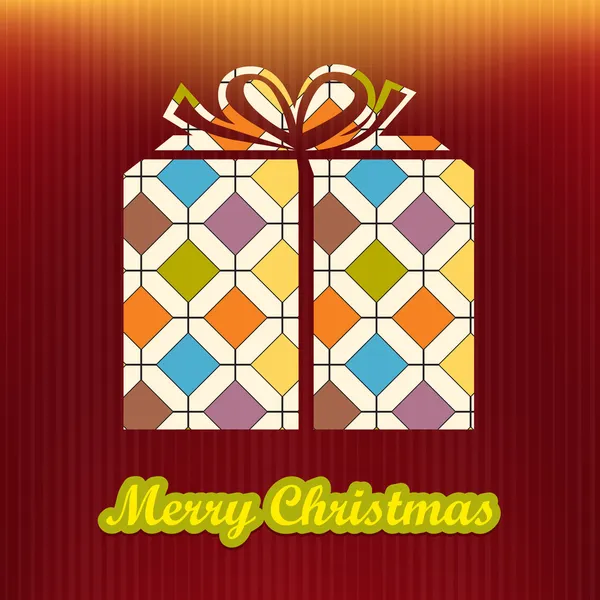 Colorida tarjeta de Feliz Navidad con regalo — Vector de stock