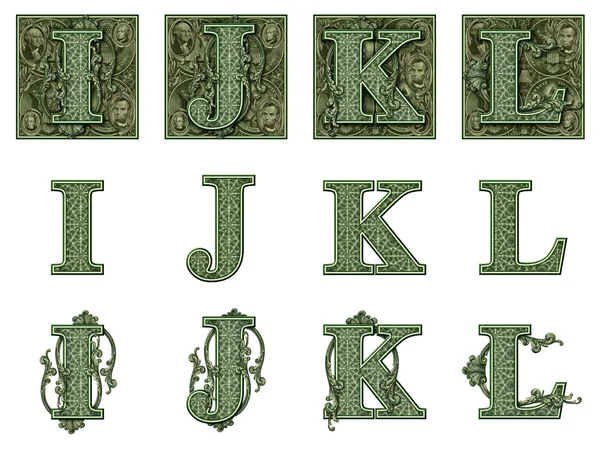 Alfabet pieniądze i do l — Zdjęcie stockowe