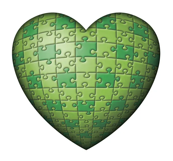 Zelená puzzle srdce — Stock fotografie
