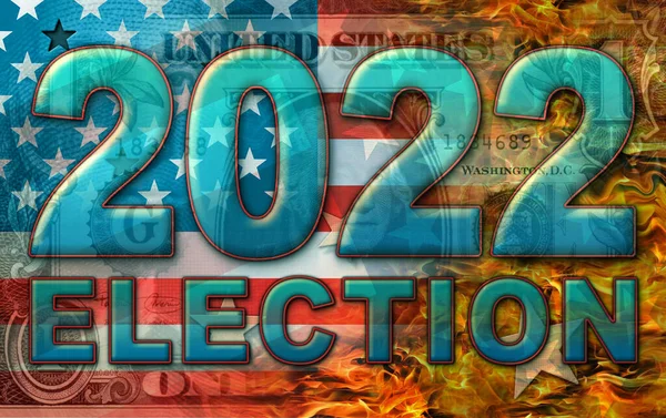 Слова 2022 Выборы Поверх Фонового Изображения Законопроекта Долларах Флага Унифицированных — стоковое фото