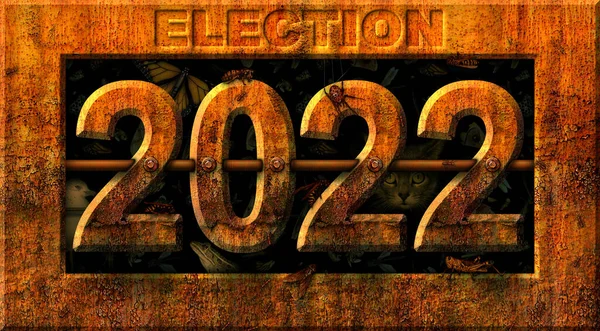 Rostige Zahlen Die Die Wahl 2022 Buchstabieren Werden Vor Schwarzem — Stockfoto