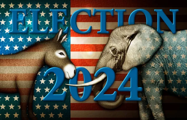 Election 2024 Title Donkey Elephant Stars Stripes Background — Stock Photo, Image