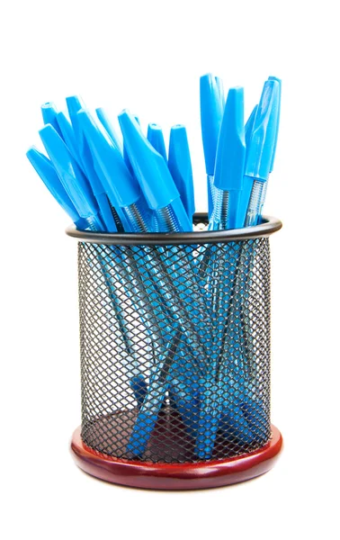 Pens in metal vase — Stock Photo, Image