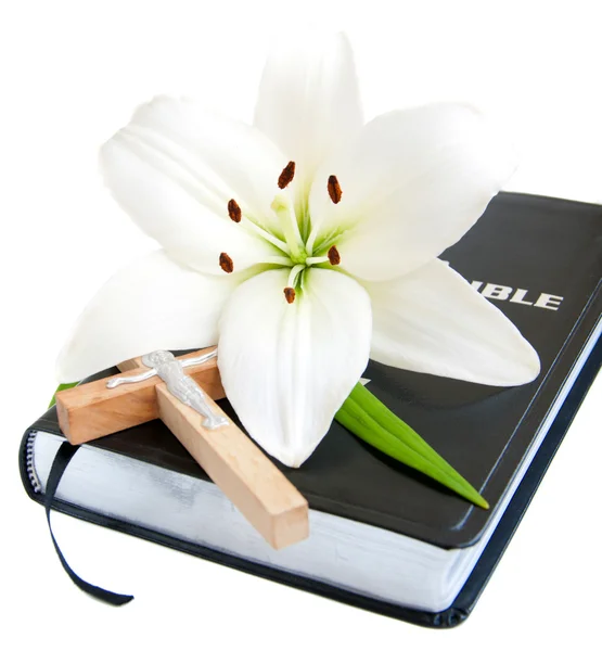 Easter Lily and Bible — Stock Photo, Image