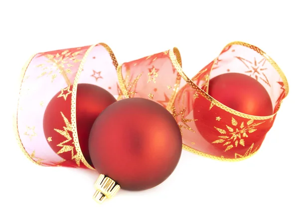 Christmas baubles and ribbon — Stock Photo, Image