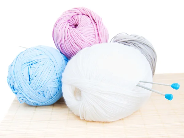 Yarn balls with needles — Stock Photo, Image