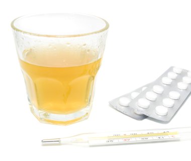 termometre, cam ve hap