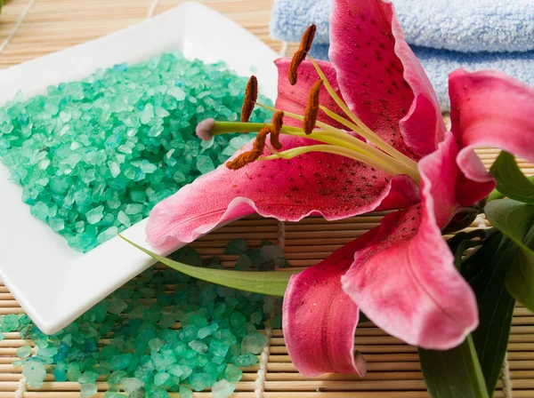 Sea salt and lily — Stock Photo, Image