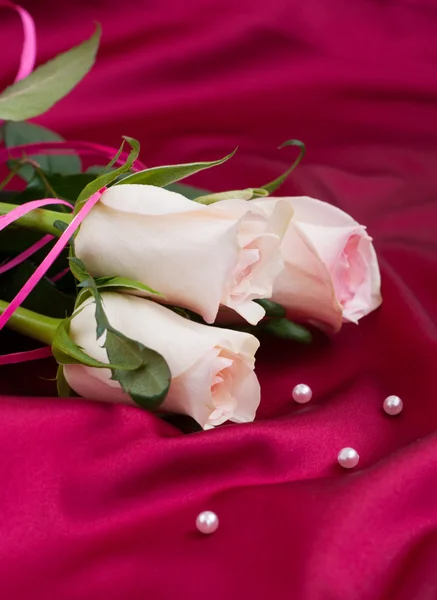 Rosas sobre fondo satinado — Foto de Stock