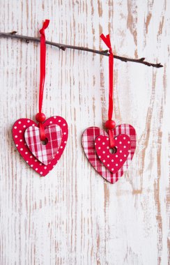 bir dal üzerinde asılı Kalpler