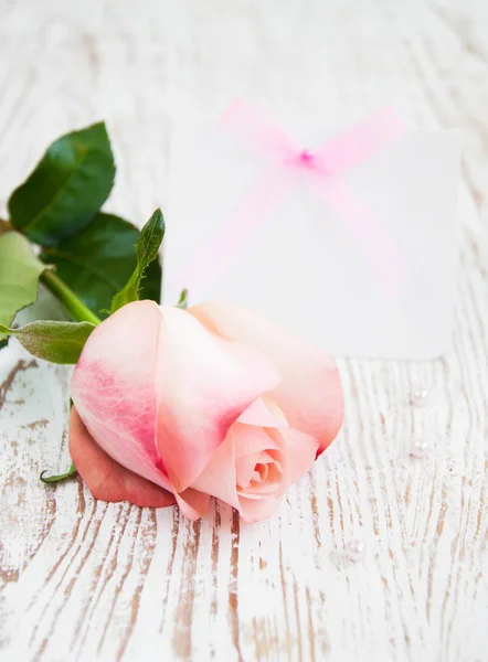 Tarjeta en blanco para su mensaje y rosa rosa —  Fotos de Stock