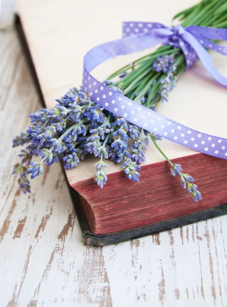 Lavender on an old book — Stock Photo, Image