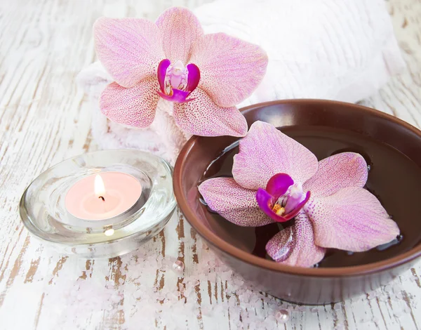 Orchids and candle — Stock Photo, Image