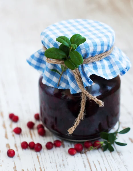 Jar of cranberries jam — Stock Photo, Image