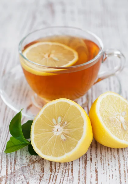Tea and lemon slice — Stock Photo, Image