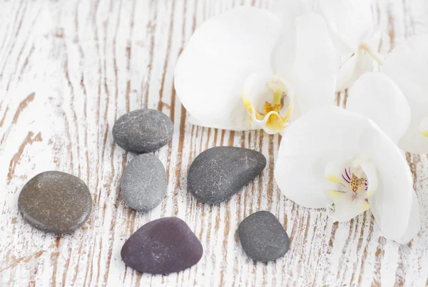 Set de spa con orquídeas blancas — Foto de Stock