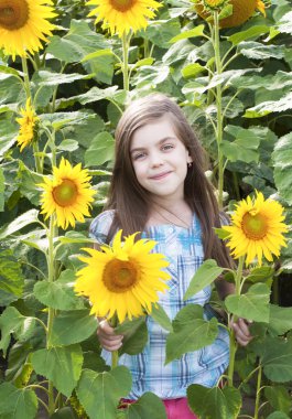 Ayçiçeği ile güzel çocuk