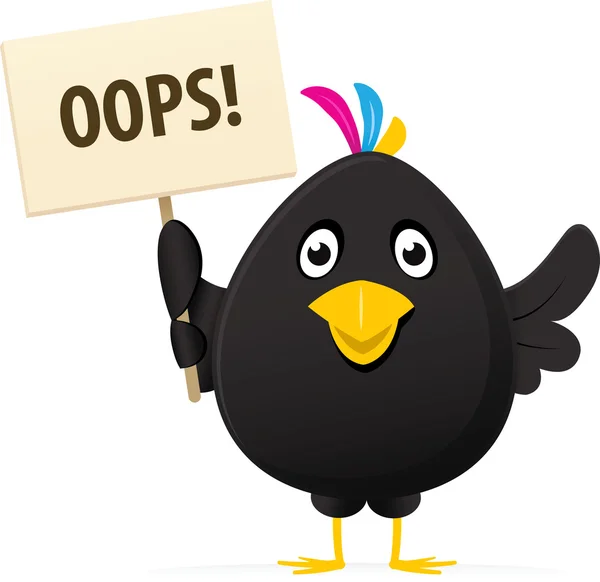 Image illustrée d'un oiseau noir tenant une pancarte oops Images De Stock Libres De Droits