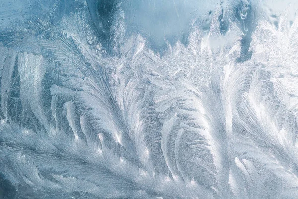 Belo Padrão Gelo Uma Janela Vidro — Fotografia de Stock