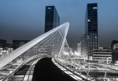 NightView zubizuri köprü ve Isozaki kuleler de bilbao, İspanya
