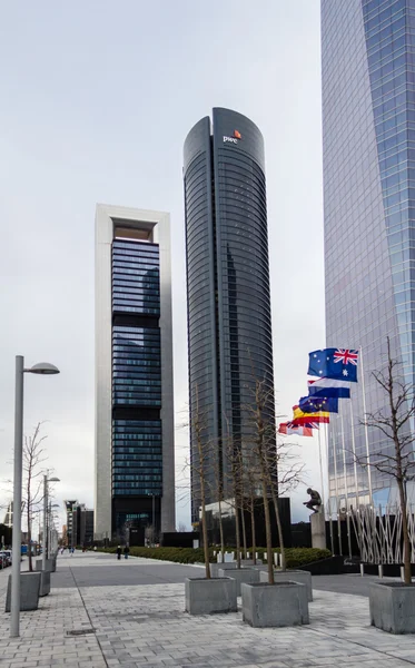 Cuatro Torres Business Area (CTBA) building skyscrapers, in Madr — Stock Photo, Image