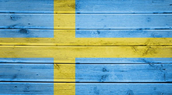 Textura de madeira fundo com cores da bandeira da Suécia — Fotografia de Stock