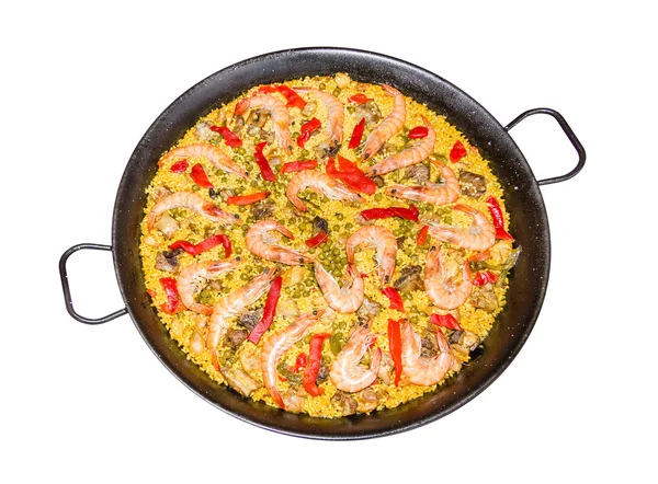 Traditional spanish paella cooked in a pan — Stock Photo, Image