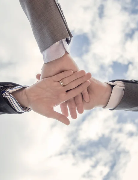 Business team showing unity with hands together — Stock Photo, Image