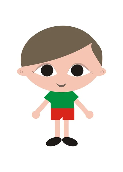 Jongen met groene shirt en korte rode broek — Stockvector