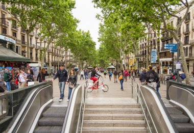 Barselona La rambla Caddesi yürüyüş insanlar